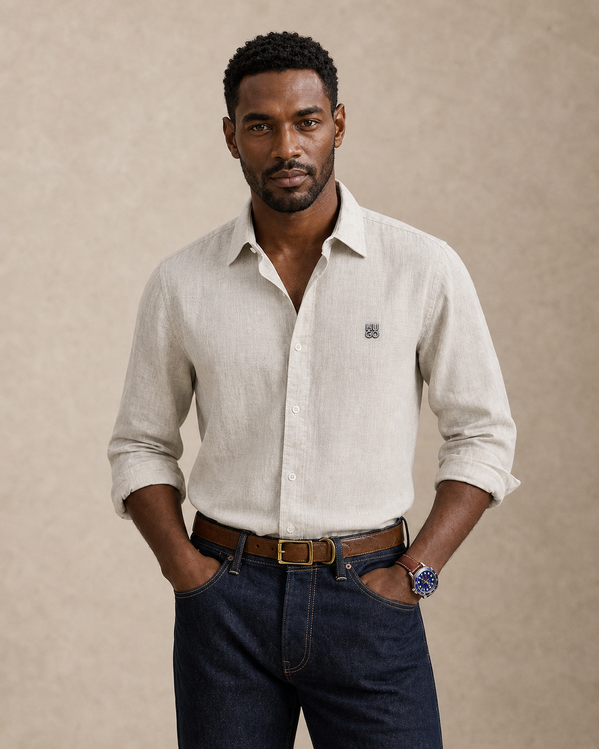 HUGO Textured Shirt — Beige