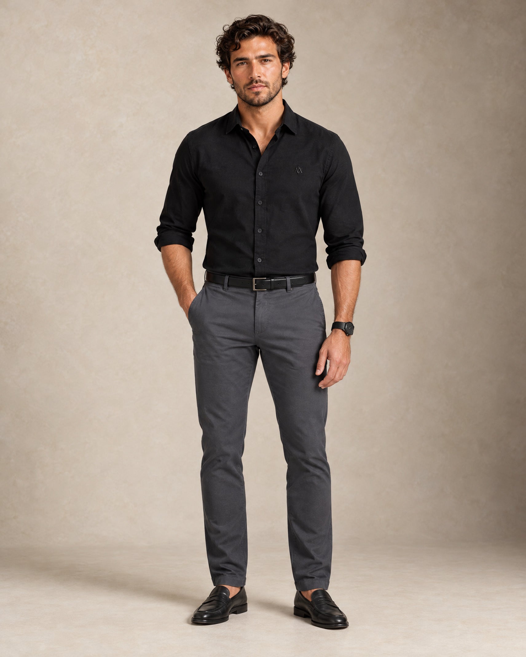 Armani Exchange Textured Shirt — Black