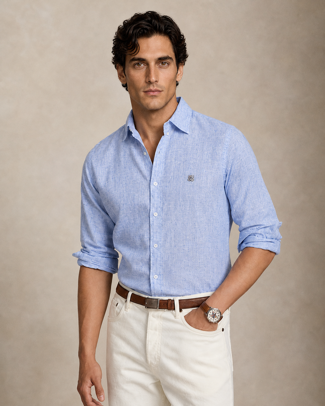 HUGO Textured Shirt — Light Blue
