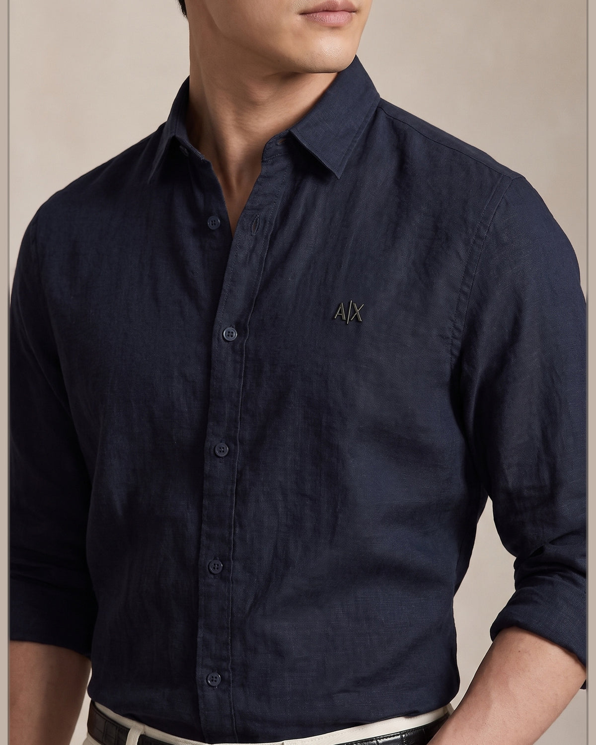 Armani Exchange navy shirt A|X chest logo detail