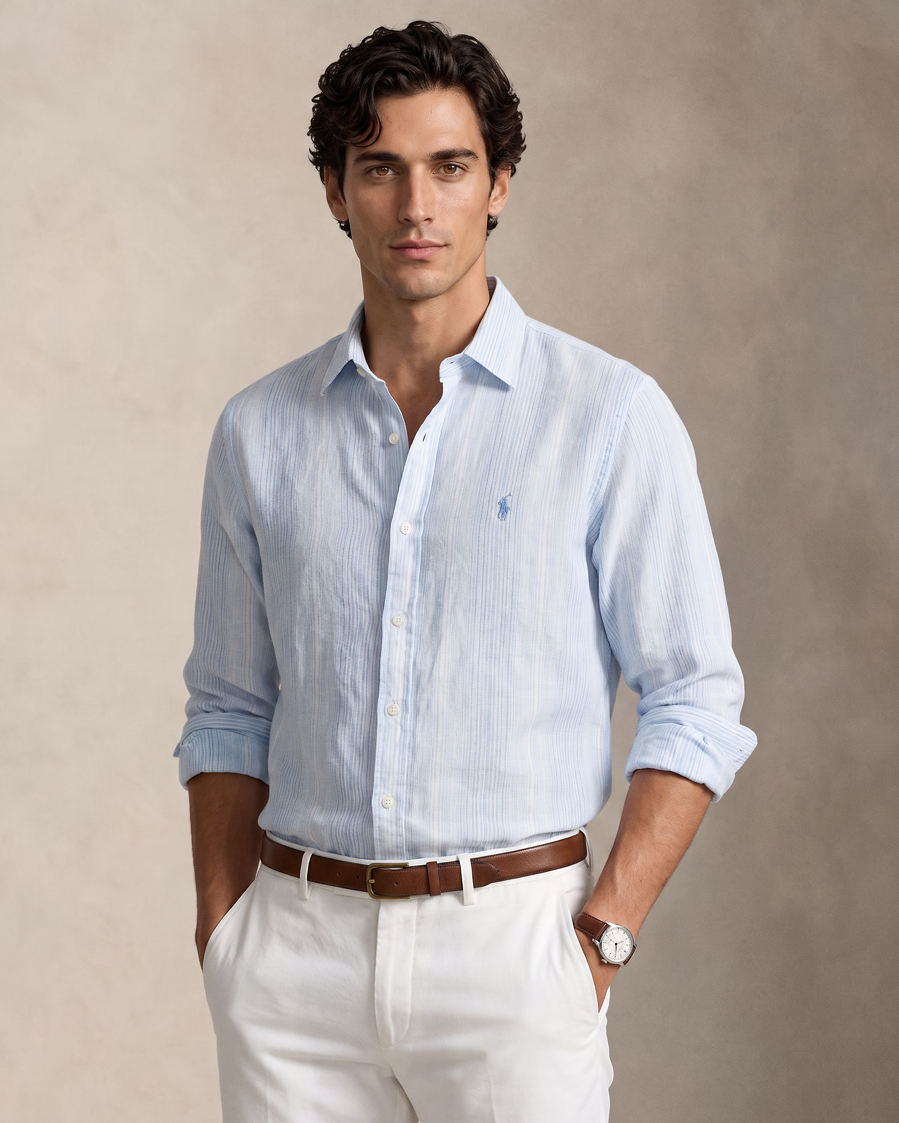 Polo Ralph Lauren Cotton Shirt — Sky Blue Pinstripe